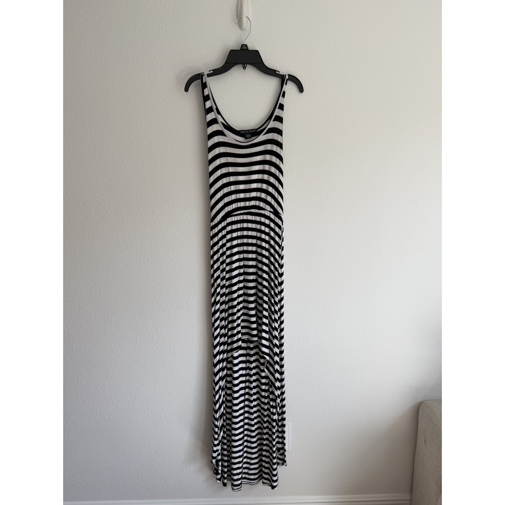 American Dream Womens Striped High Low Maxi Dress Black White Scoop Neck Small